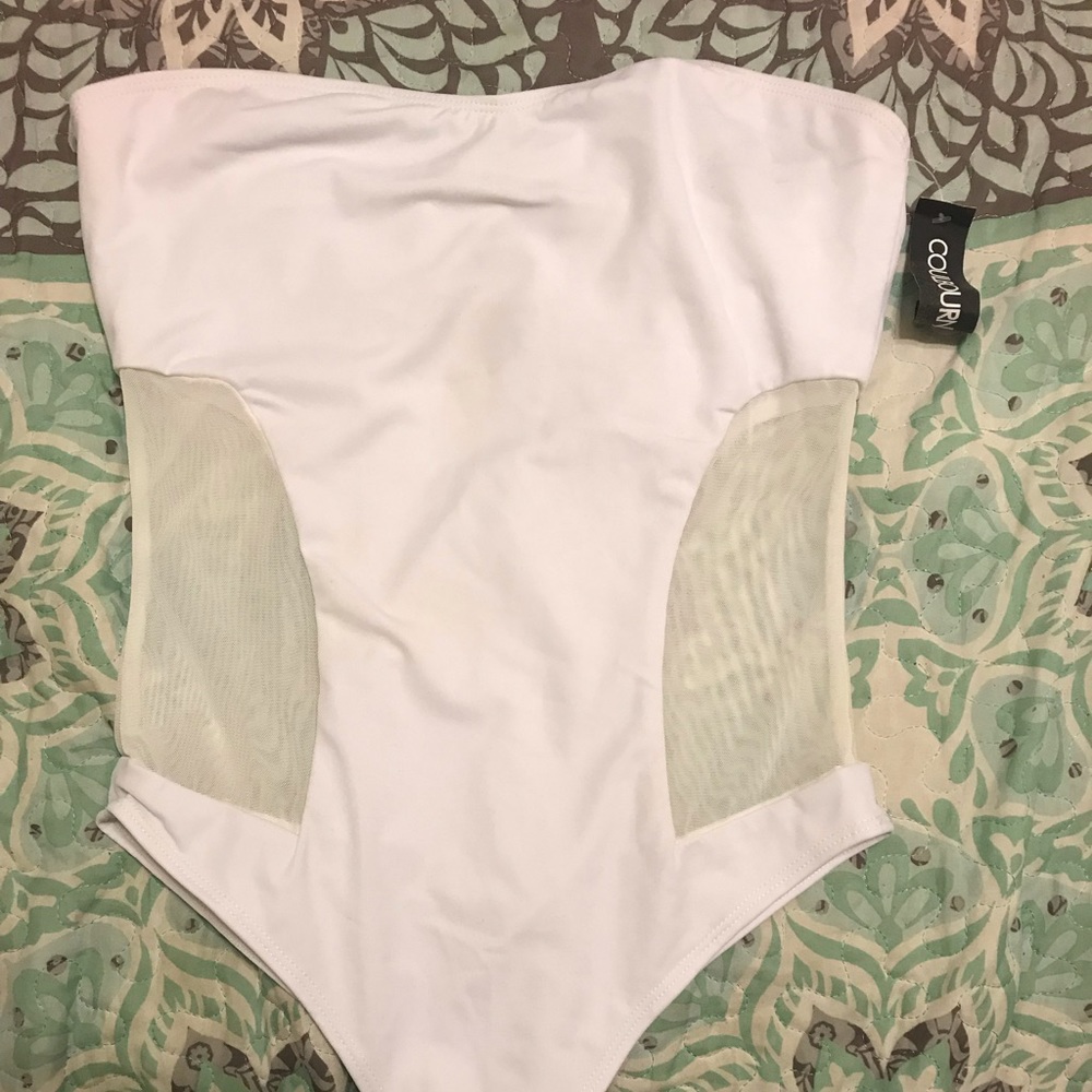 Sheer sides white one piece